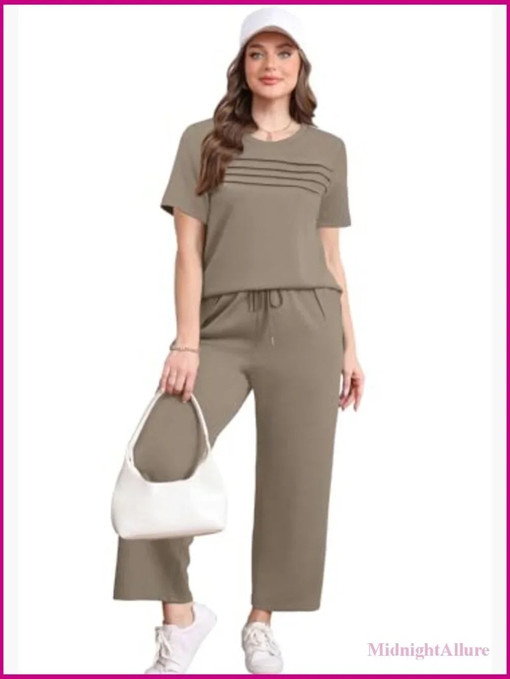 Two Piece Lounge Set Short Sleeve Wide Leg Pants Travel Outfits S-3XL